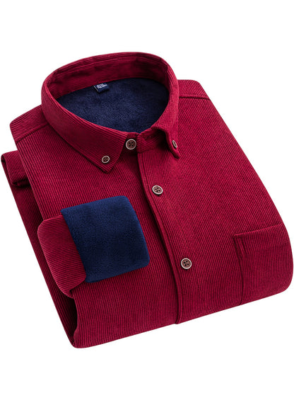 Herren Cordhemd mit Fleecefutter, Langarm, Button-Down-Kragen