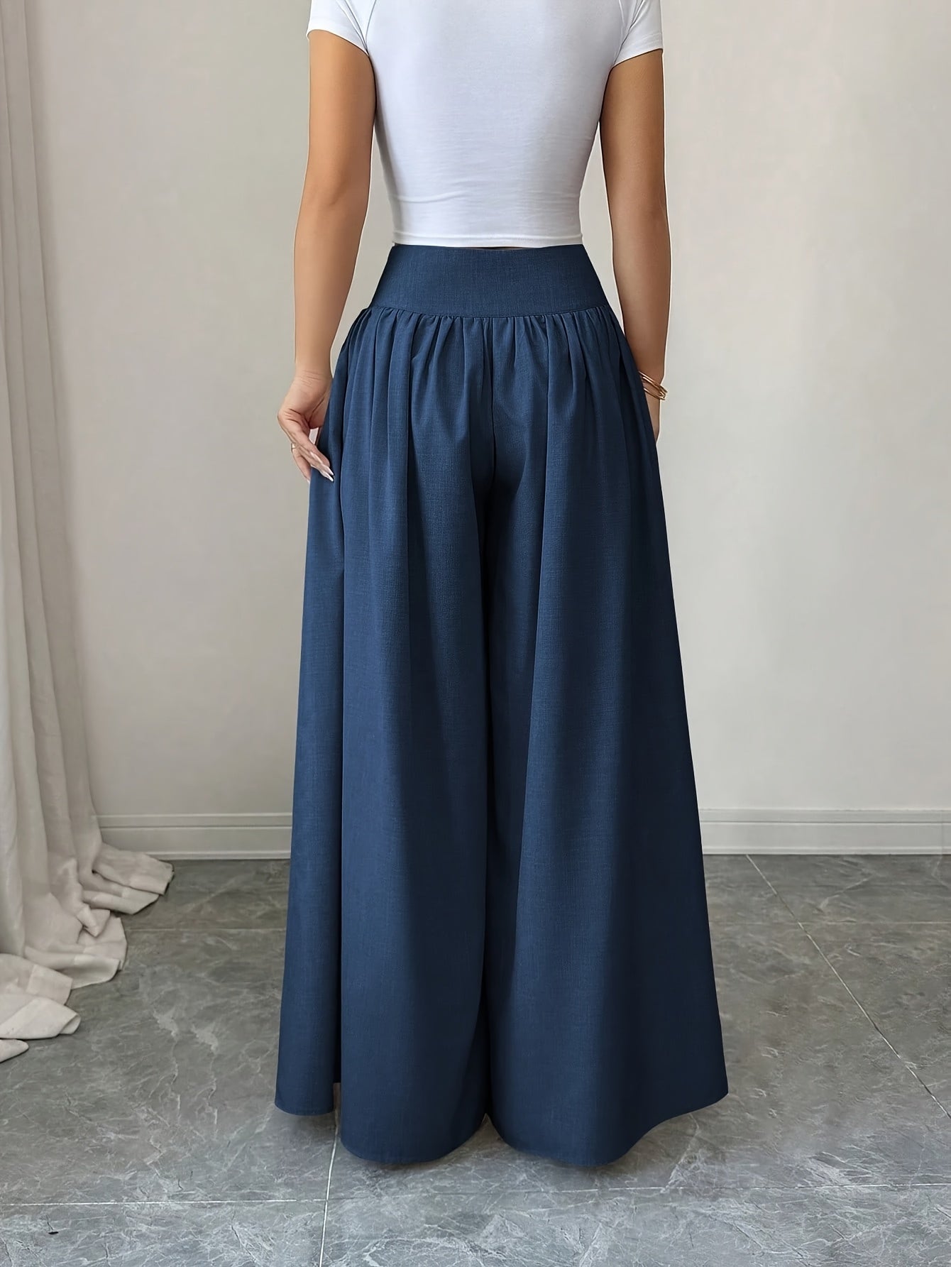 Damen Weite High Waist Palazzo Hose mit Knopfleiste – Eleganter Alltags- & Ausgeh-Look