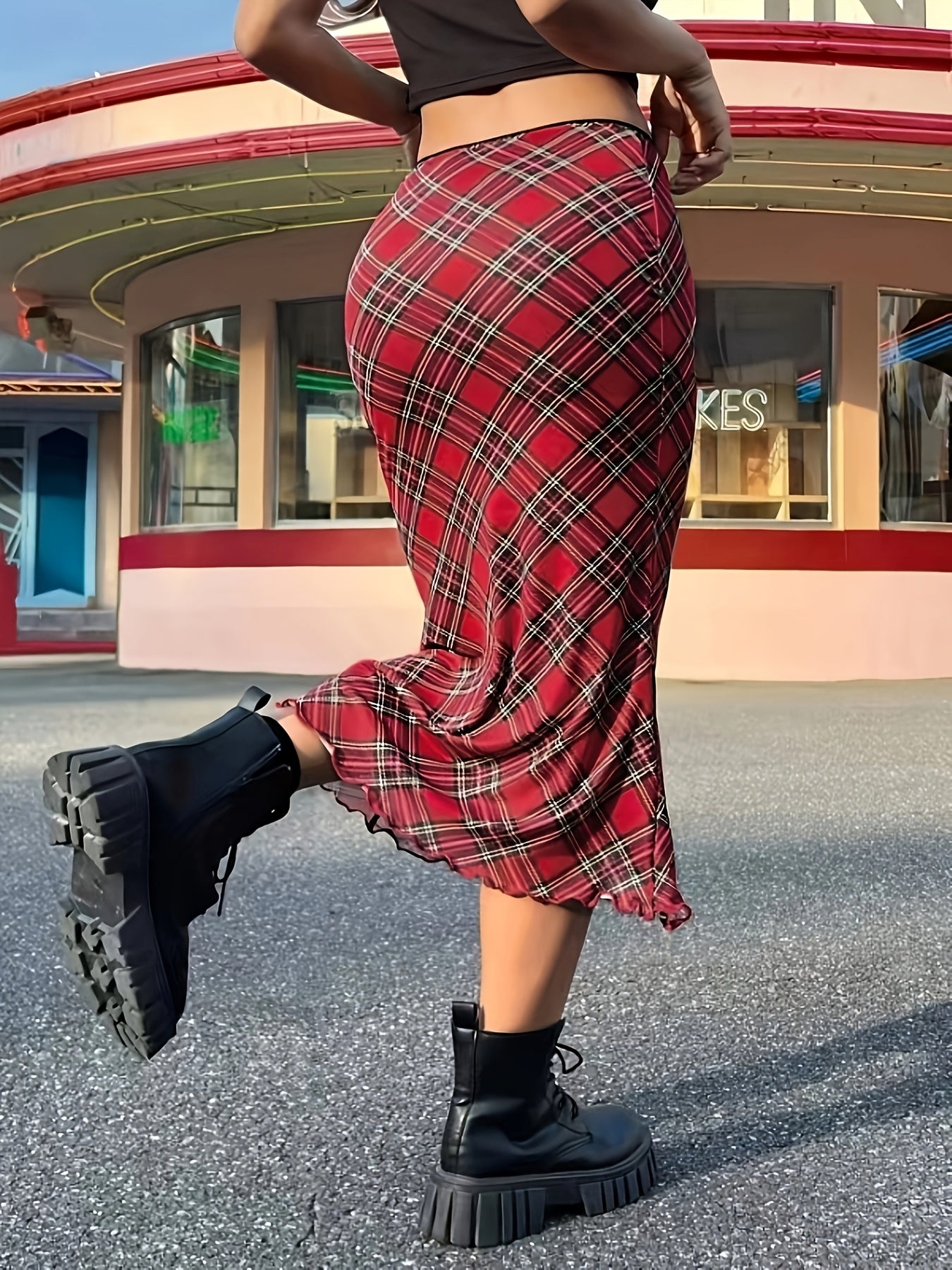 Damen Maxirock im Karierten Vintage-Stil – Elegant, Alltag & Freizeit