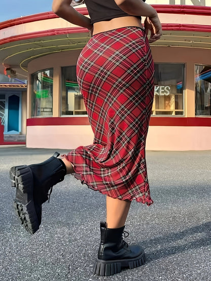 Damen Maxirock im Karierten Vintage-Stil – Elegant, Alltag & Freizeit
