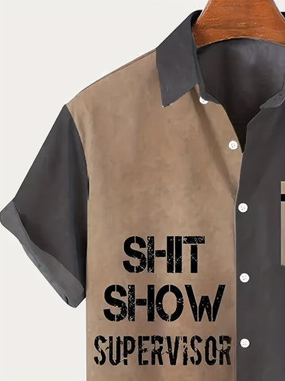 Herren Vintage Kurzarmhemd – Humorvolles „Shit Show Supervisor“ Statement, Freizeit & Party