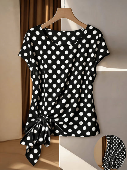 Damen Bluse mit Boho-Muster und asymmetrischem Knoten – Lässiger Sommer-Style
