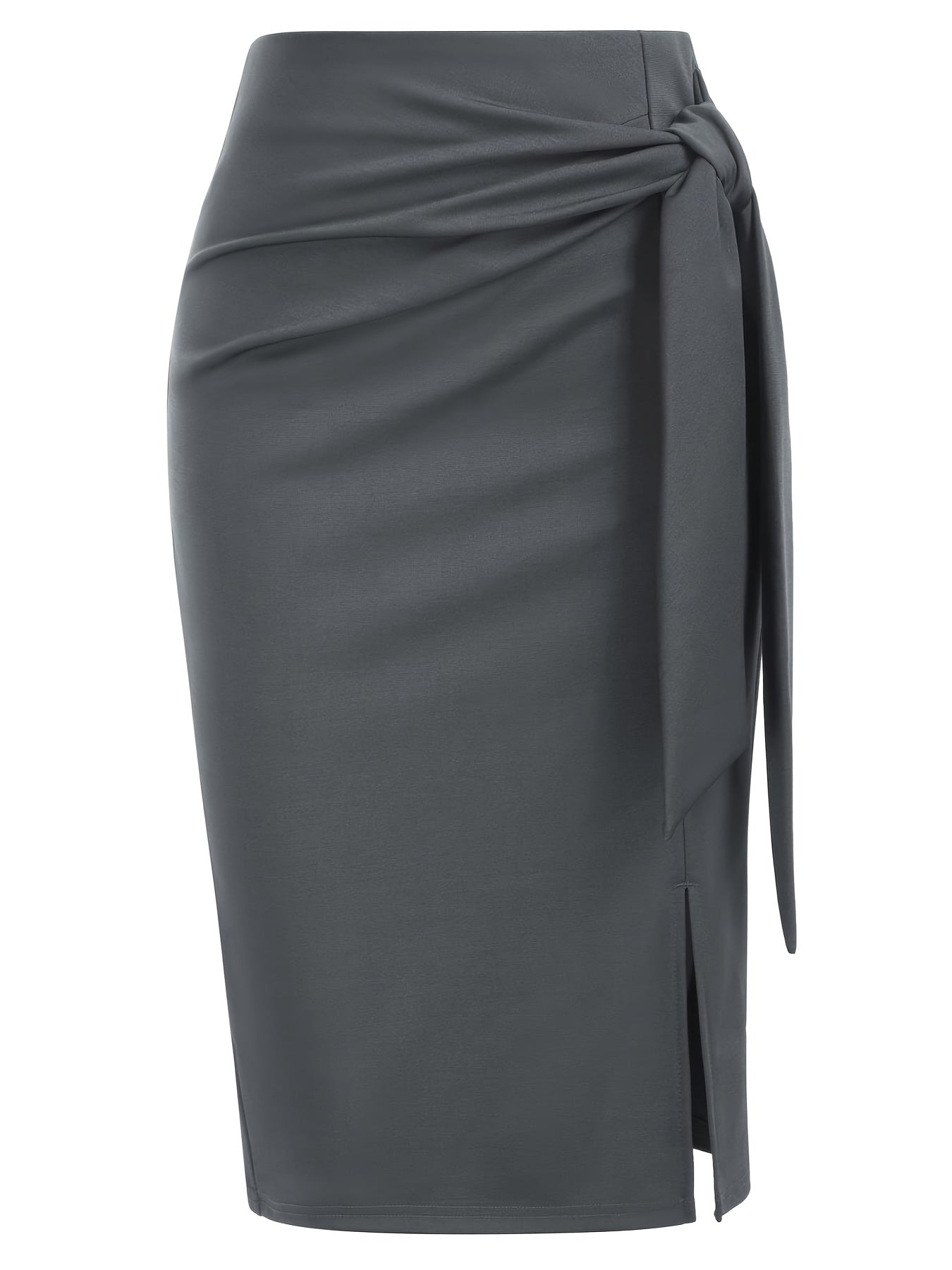 Damen Eleganter Midirock mit Knoten-Detail und Schlitz – Perfekt für Büro & Ausgehen