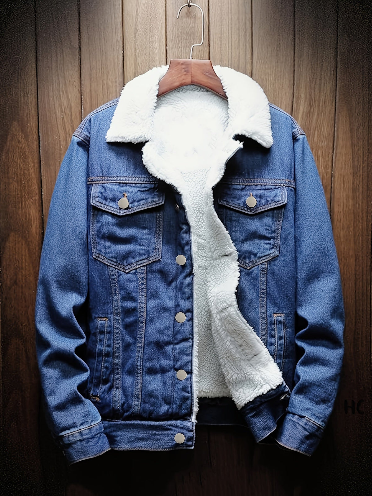 Jeansjacke Herren gefüttert Hellblau Teddyfell Kragen