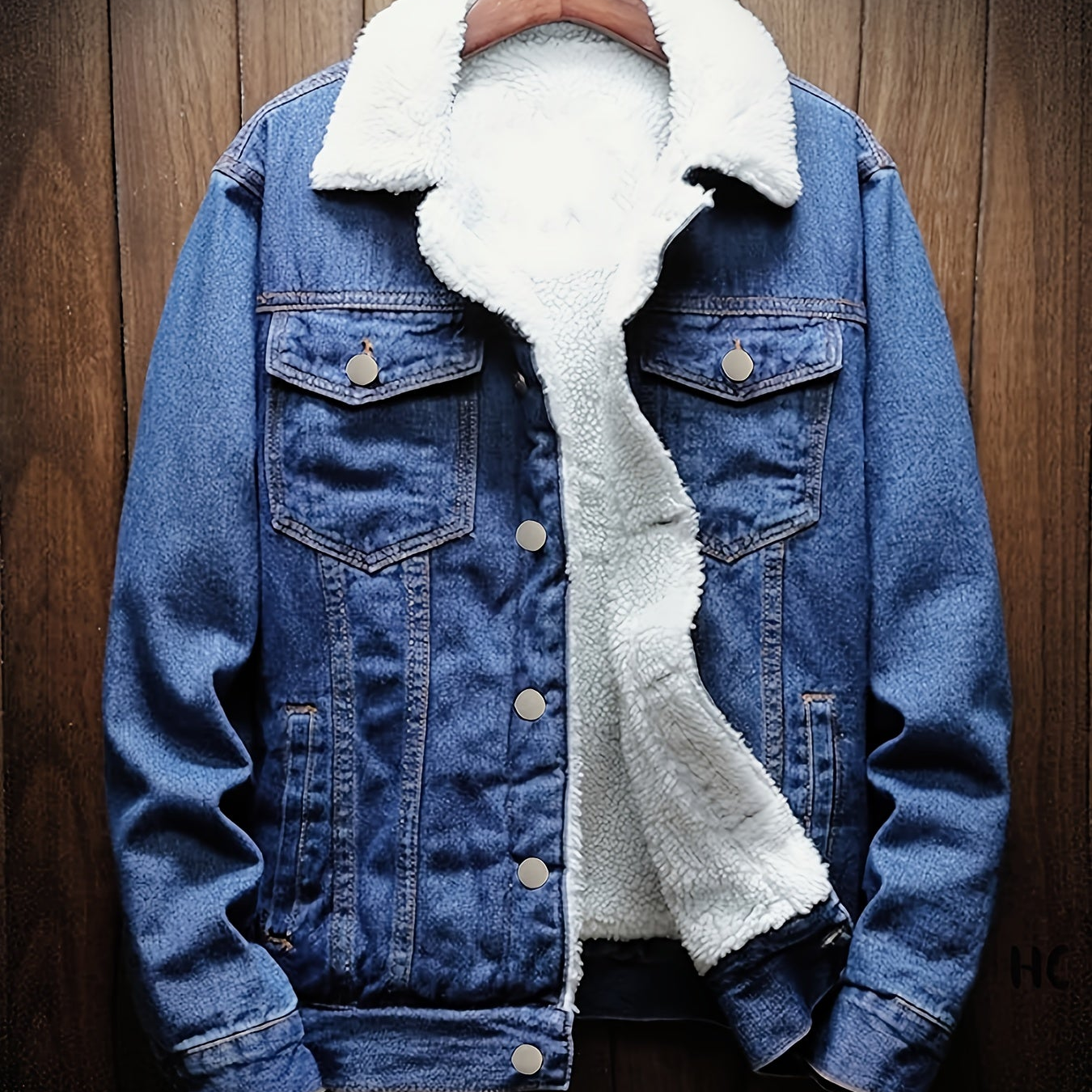 Jeansjacke Herren gefüttert Hellblau Teddyfell Kragen