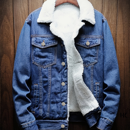 Jeansjacke Herren gefüttert Hellblau Teddyfell Kragen