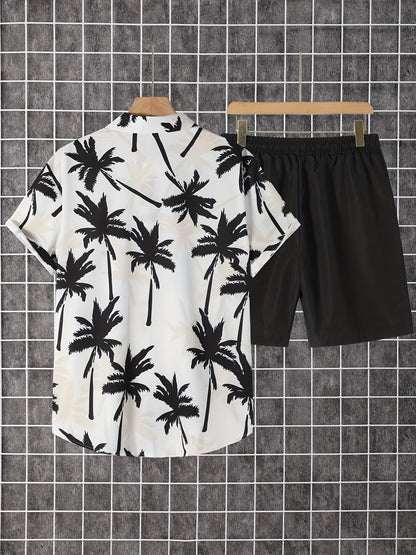 Herren Strandhemd Set – Lässiges Palmenmuster für Sommer und Urlaub