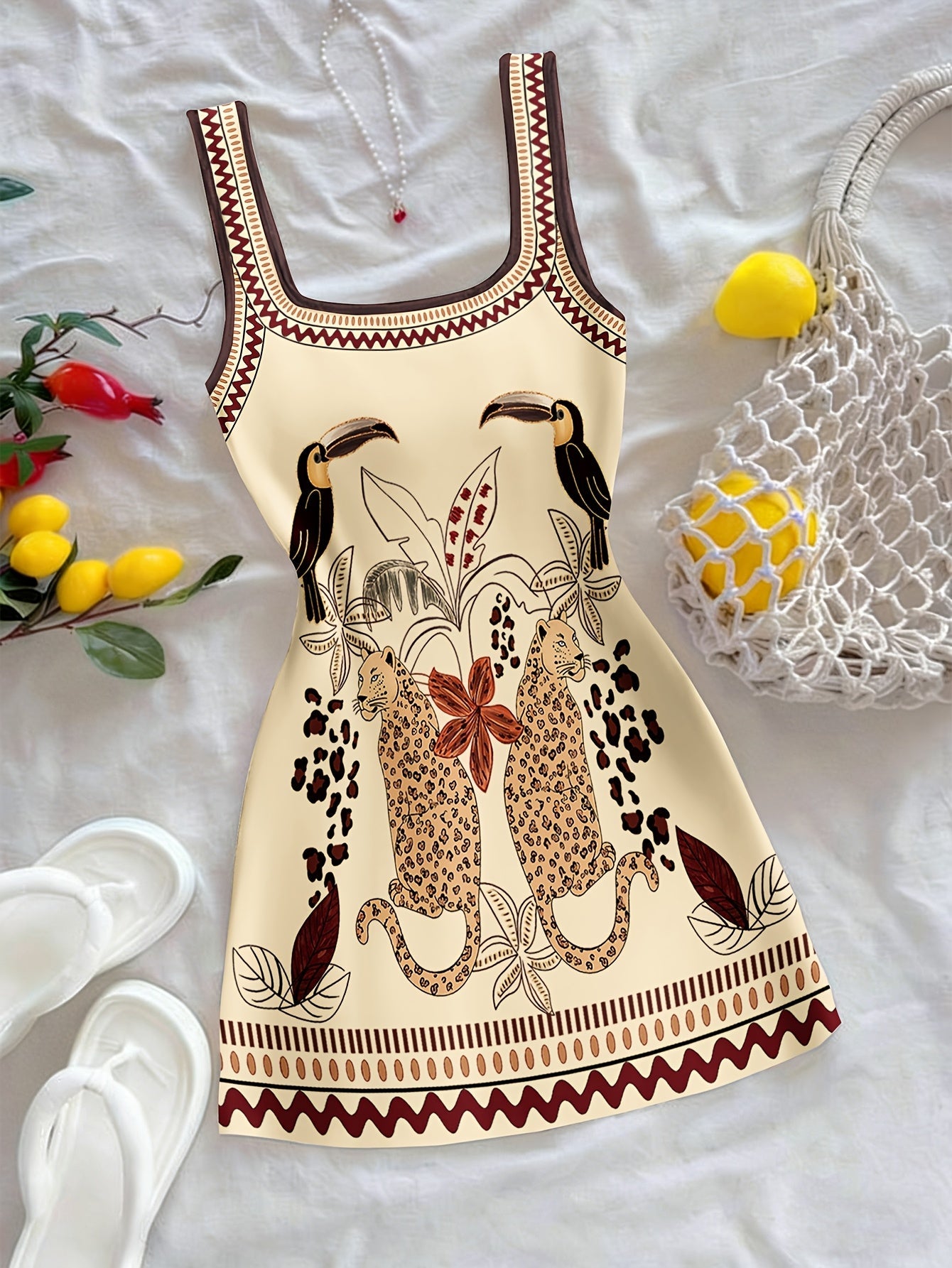 Damen Mini Kleid mit exotischem Tier-Print und modernem Schnitt – Sommerkleid für Urlaub & Freizeit