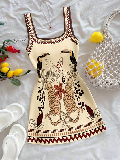 Damen Mini Kleid mit exotischem Tier-Print und modernem Schnitt – Sommerkleid für Urlaub & Freizeit
