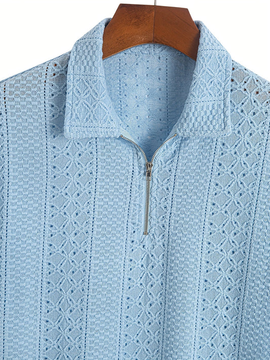 Herren Strickpolo mit Reißverschluss und modernem Muster – Elegant für Büro & Freizeit