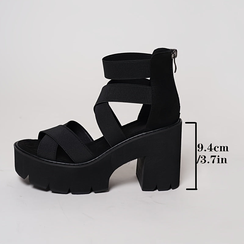 Damen Chunky Plateau Sandalen mit Blockabsatz und Riemen – Trendige High Heels für Alltag und Party
