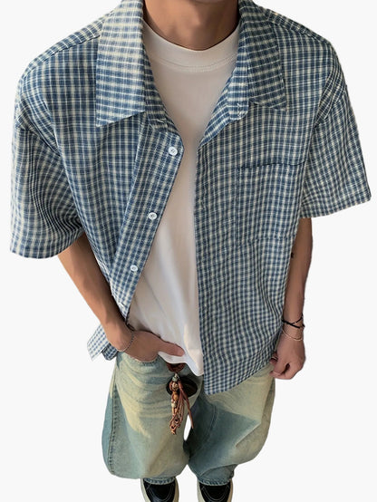 Herren Kurzarm Karo Freizeithemd mit lockerem Schnitt – Moderner Streetstyle für Alltag und Freizeit