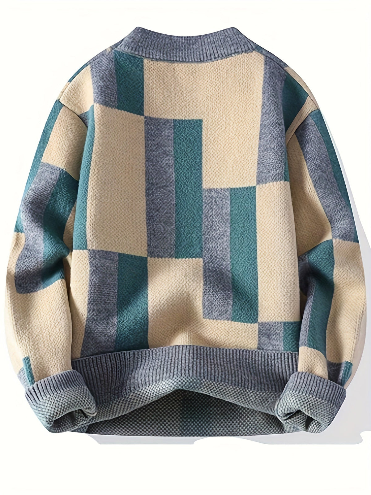 Unisex Rollkragenpullover mit geometrischem Muster – Blockmuster Strickpullover