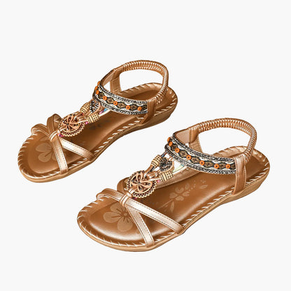 Damen Boho Sandalen mit Schmuckelementen – Bequeme Freizeitschuhe für Sommer & Urlaub