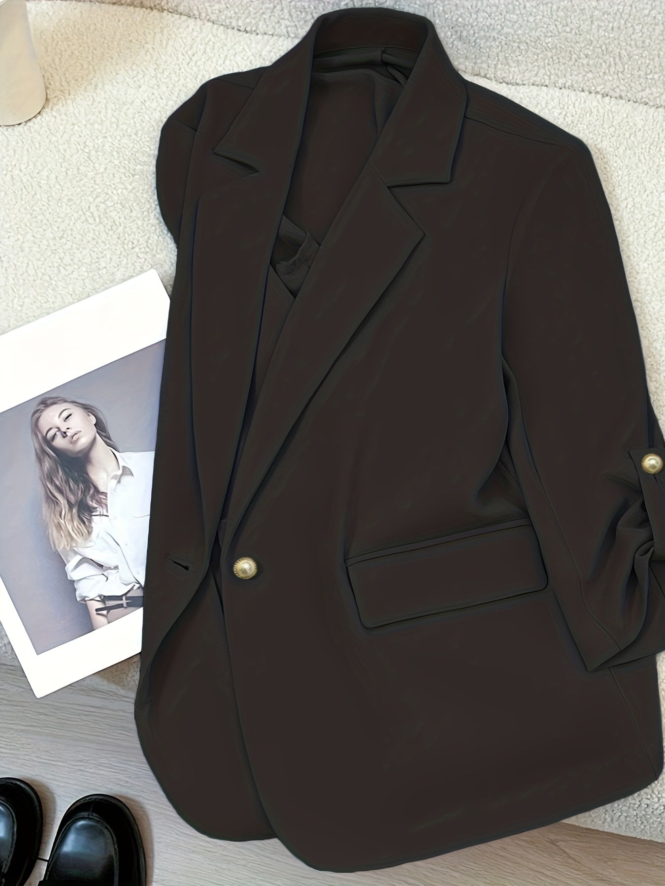 Damen Blazer Anzugjacke mit Umlegekragen und 3/4-Ärmeln – Eleganter Business-Look für Alltag und Büro