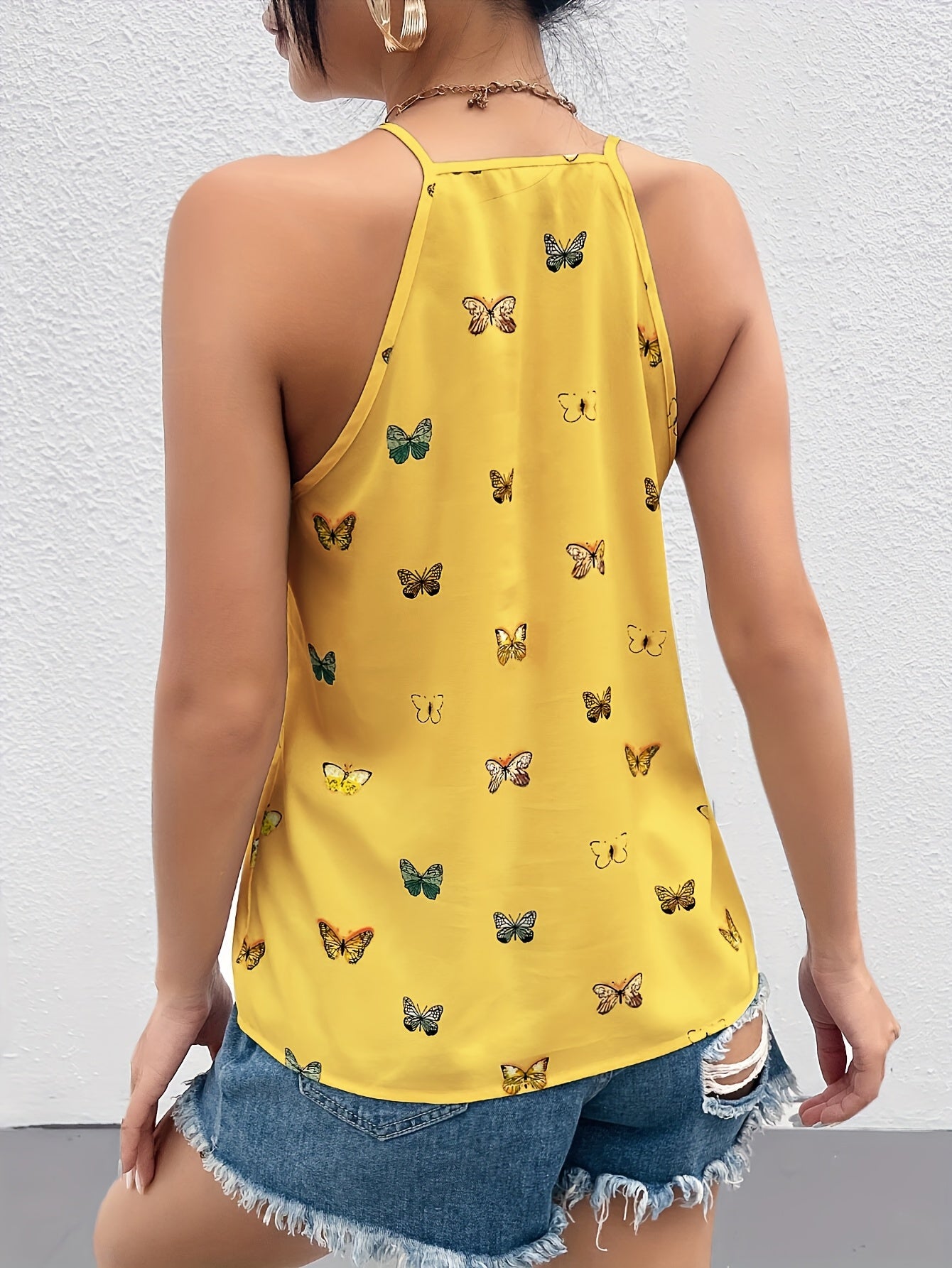 Damen Elegantes Sommertop mit Schmetterlingsprint und Spaghettiträgern – Lässig & Modisch