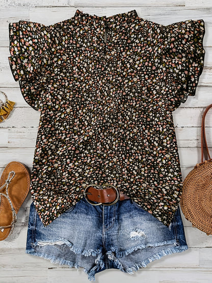 Damen Sommer-Blusenshirt mit Blumenmuster und Volantärmeln – Lässiger Boho-Style für Freizeit & Urlaub
