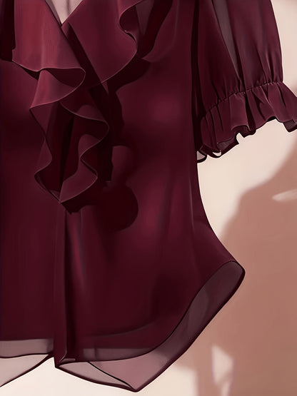 Damen Volant-Bluse mit Rüschen und Puffärmeln – Eleganter, femininer Stil für Büro & Freizeit