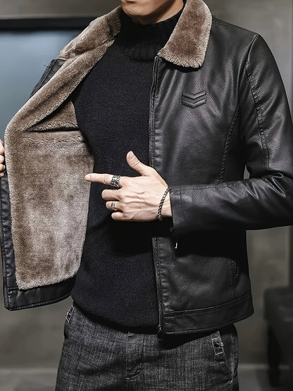 Herren Jacke Schwarz mit Fellimitat-Futter und Kragen