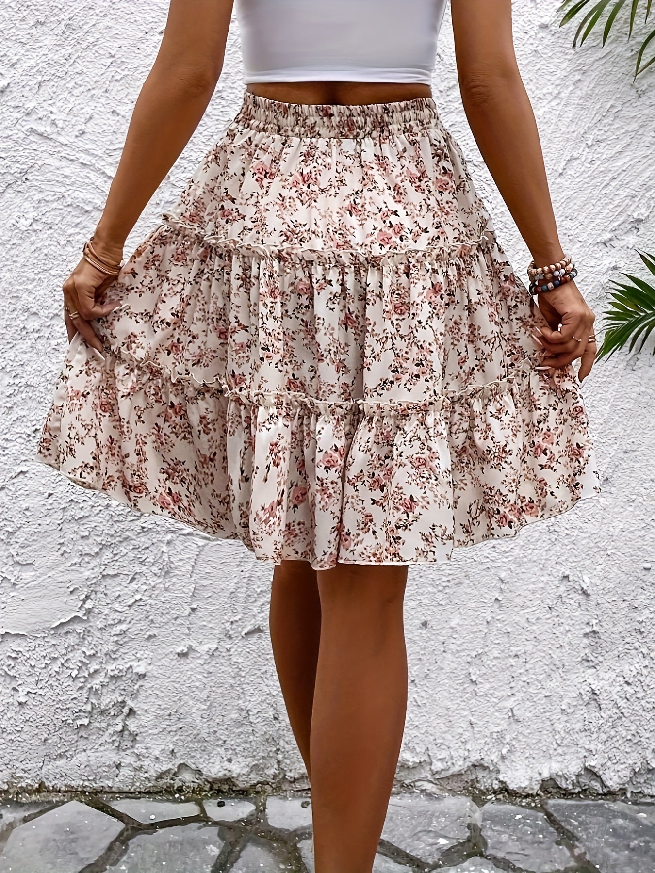 Damen Boho Midirock mit Blumenmuster und Volant – Eleganter Sommerrock für Alltag und Freizeit