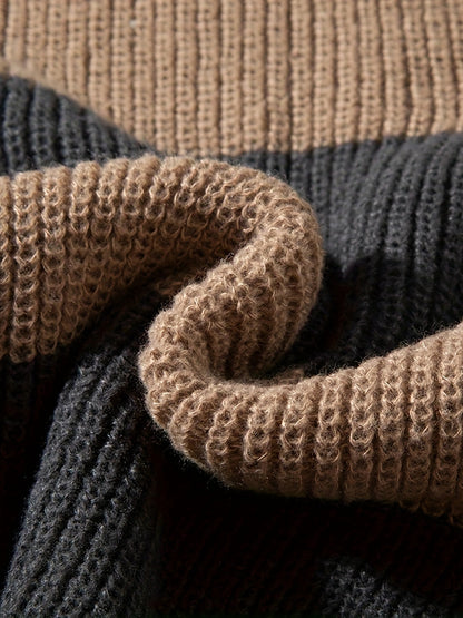 Herren Grobstrick Pullover mit Streifenmuster – Lockerer Casual Style für Herbst und Winter