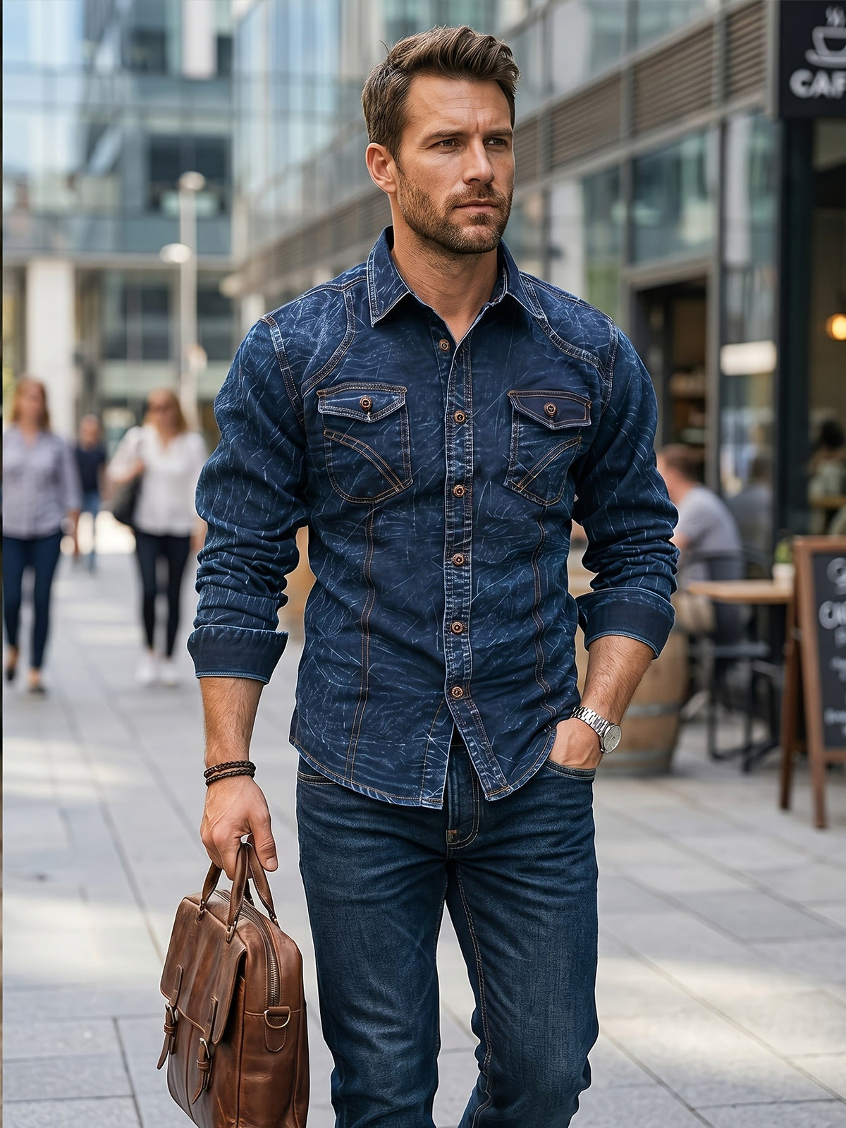 Herren Jeanshemd mit Washed-Effekt, langen Ärmeln und Brusttaschen