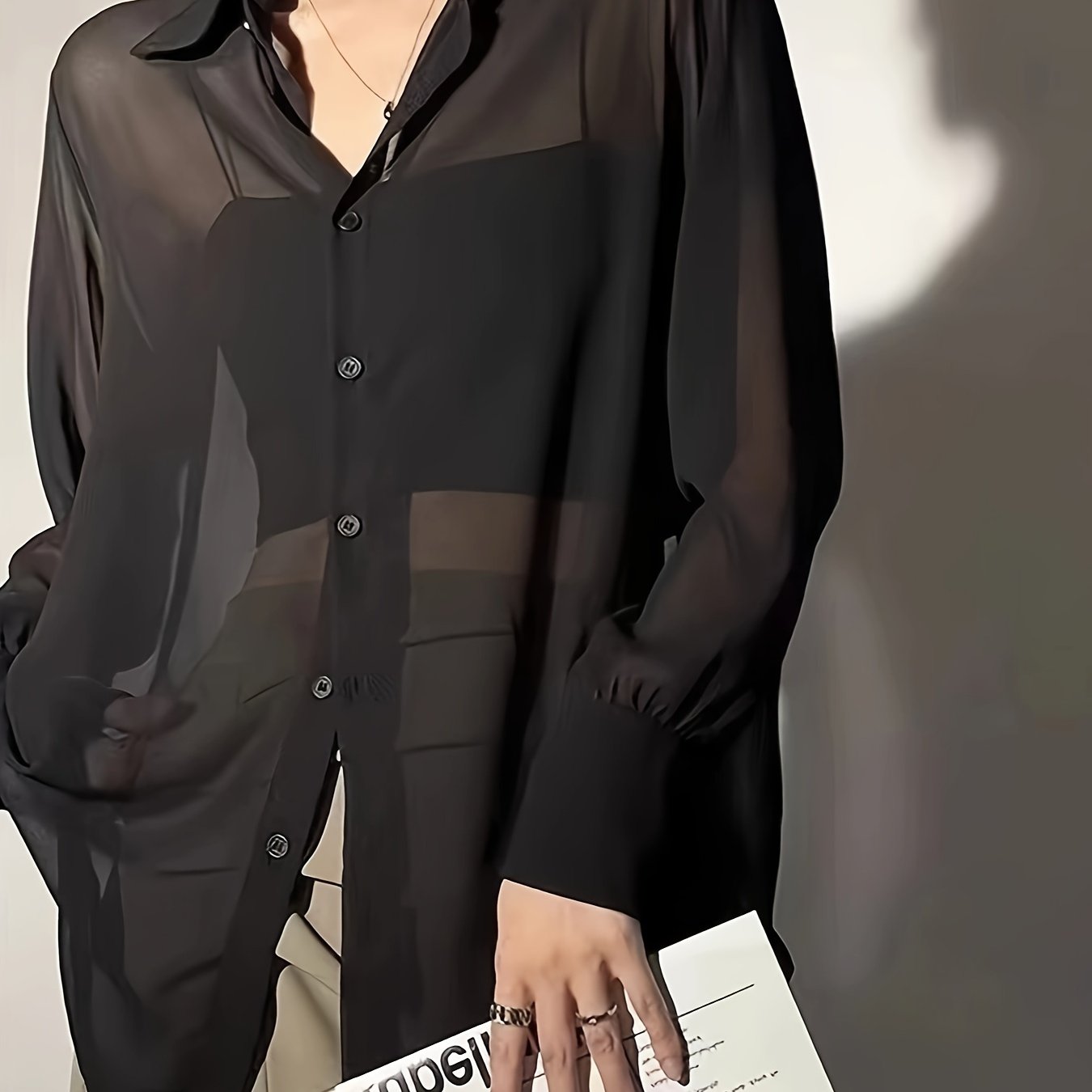 Damen Bluse Transparente Oversize Hemdbluse Modern Elegant