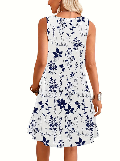 Damen Sommerkleid Ärmellos mit Blumenmuster – Elegantes Freizeitkleid für Alltag und Urlaub