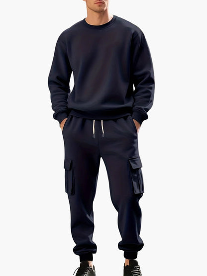 Herren Sweatshirt und Cargo Jogger Set – Bequemes Freizeit-Outfit mit Taschen, Perfekt für Sport und Alltag
