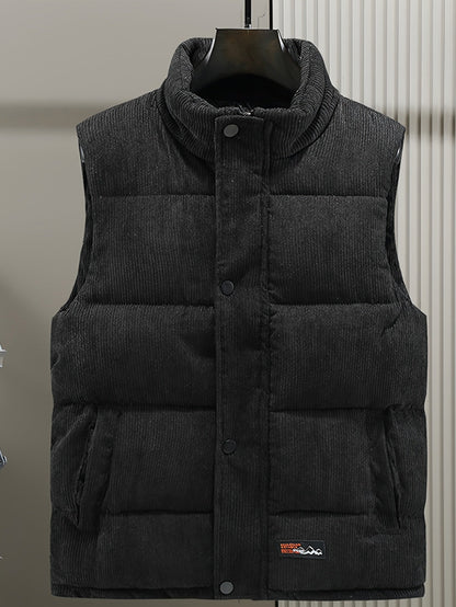 Unisex Steppweste Corduroy mit Stehkragen und Druckknöpfen