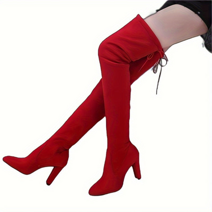Overknee-Stiefel Damen mit Blockabsatz und Schnürung hinten