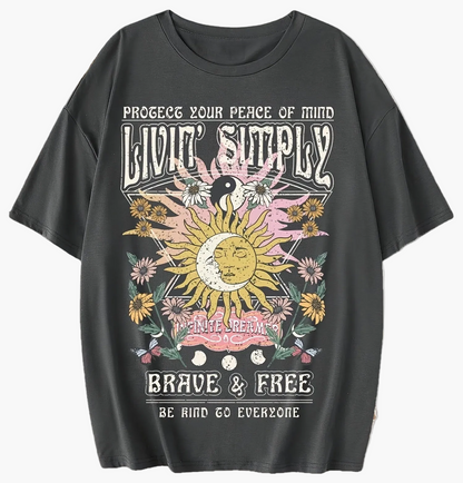 Damen T-Shirt im Boho-Stil mit Sonnendruck und inspirierendem Spruch – Freizeit & Yoga