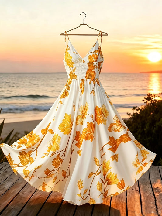 Damen Maxikleid mit romantischem Blumendruck und Eleganz für besondere Anlässe