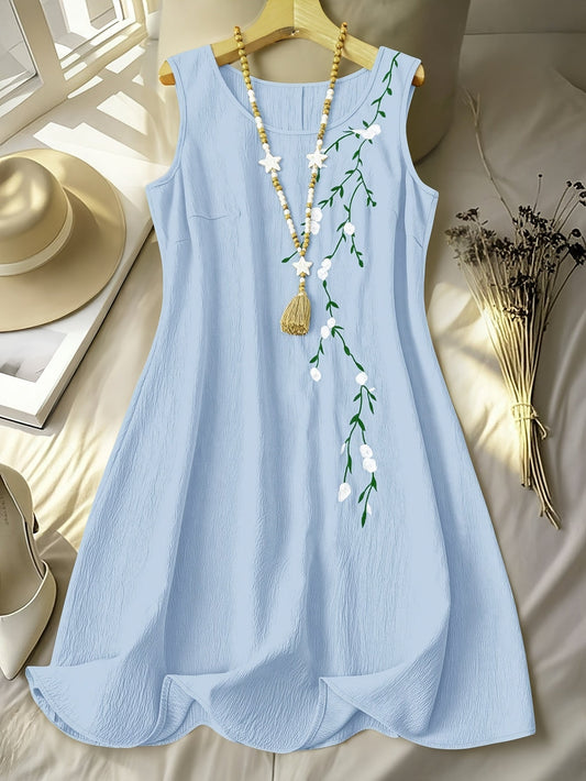 Damen Sommerkleid A-Linie mit floraler Stickerei – Elegant und luftig für Alltag und Freizeit