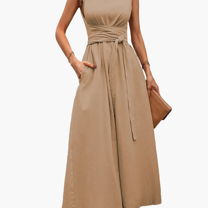 Damen Jumpsuit Elegant Ärmellos mit Bindegürtel für Sommer und Freizeit