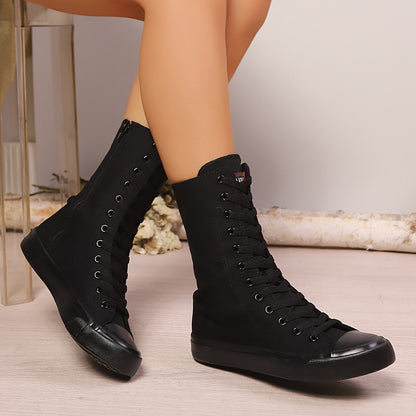 Damen High-Top-Sneaker Schnürstiefel mit Reißverschluss, Knöchelhoch, Stoffoptik