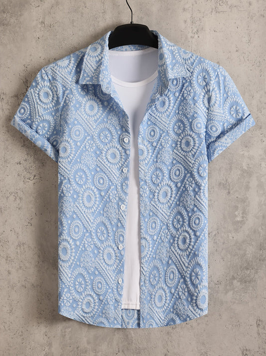 Herren Kurzarm Resorthemd mit geometrischem Muster – Modernes Freizeitshirt für Urlaub und Alltag