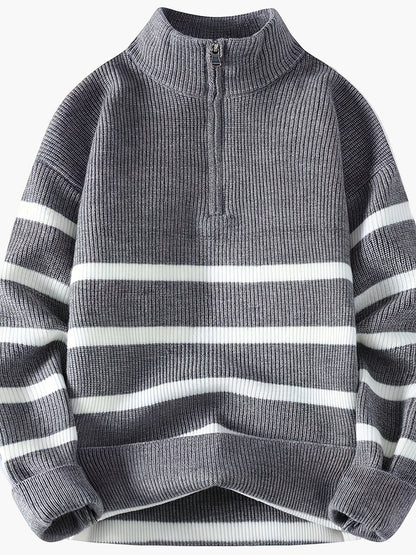 Herren Strickpullover mit Stehkragen und Reißverschluss – Gestreifter Casual Look für Herbst & Winter