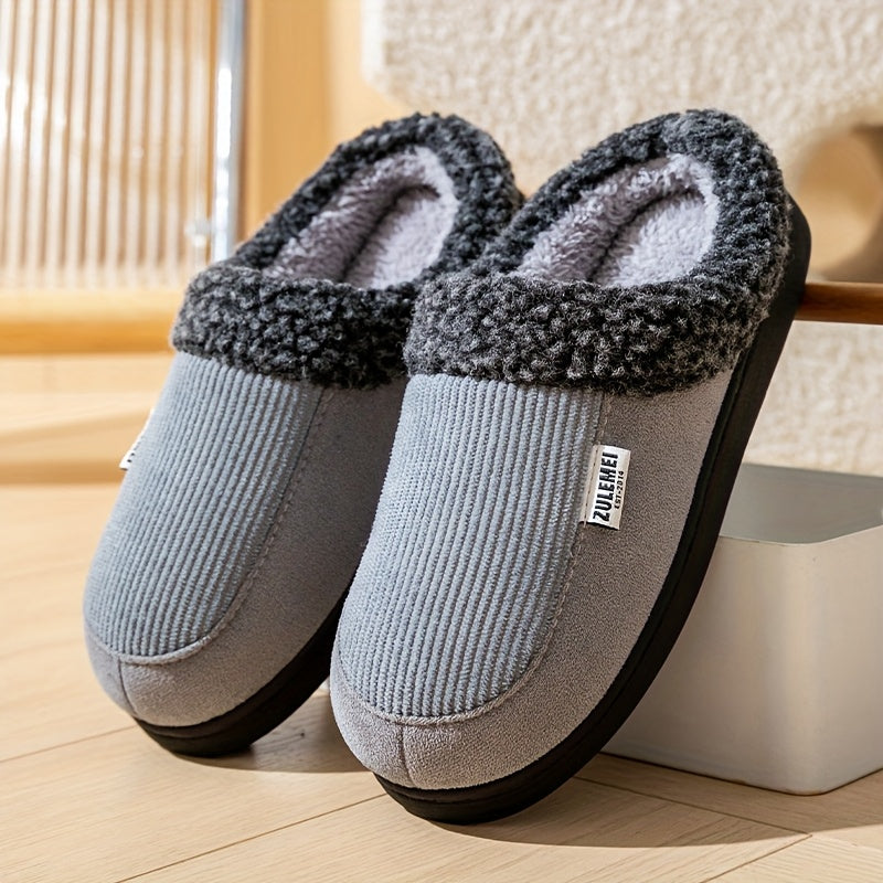 Unisex Winterhausschuhe gerippt mit weichem Futter Grau