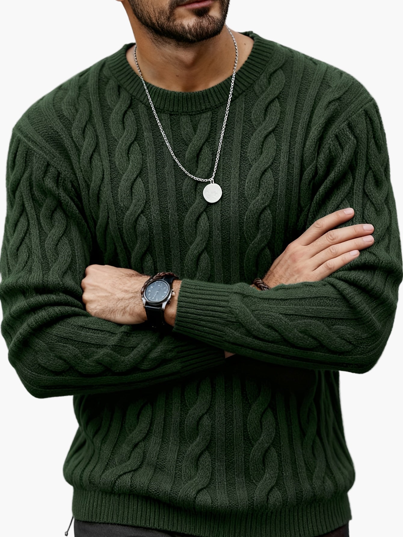 Herren Strickpullover mit Zopfmuster – Moderner Casual Style für Herbst und Winter