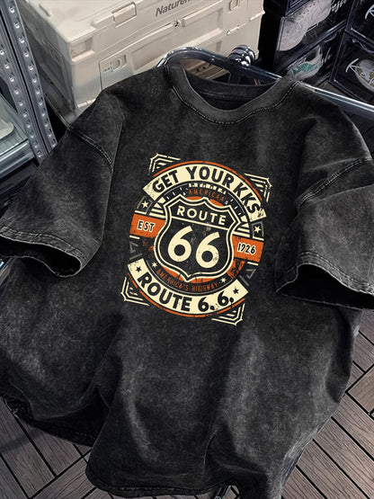 Herren Vintage Route 66 Grafik T-Shirt für Freizeit und Roadtrip