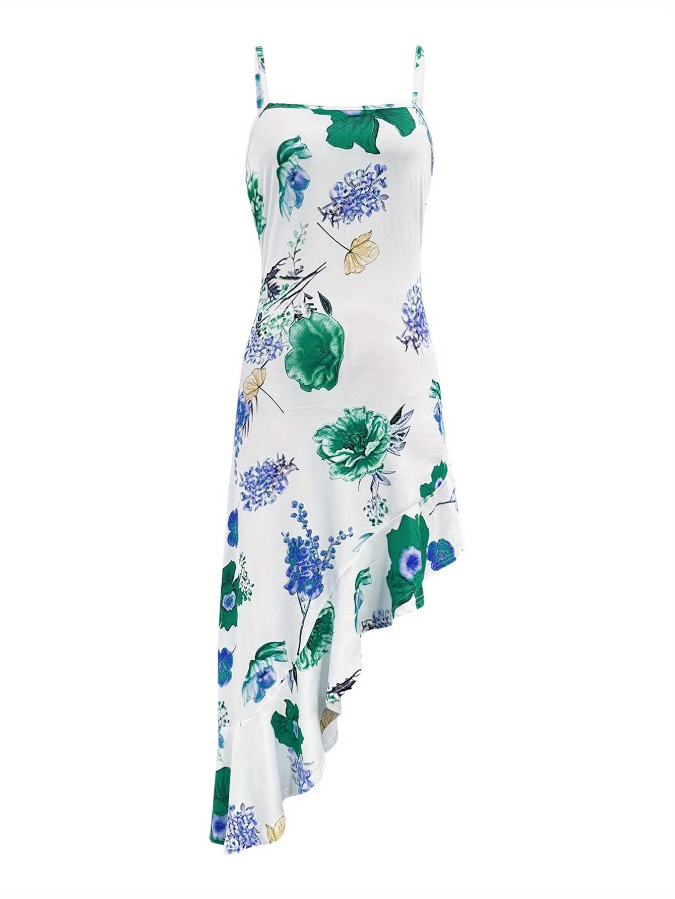 Damen Asymmetrisches Midi-Kleid mit Blumenmuster und Rüschen – Elegantes Partykleid