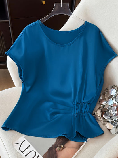 Damen-Bluse mit Raffdetails und modernem Schnitt – Elegante Kurzarm-Oberbekleidung für Büro und Freizeit