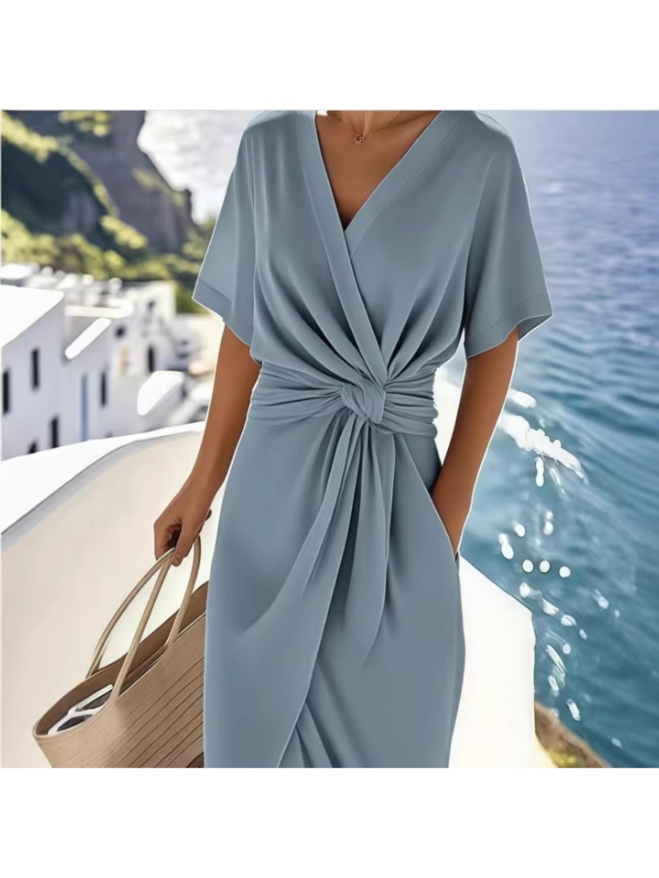 Damen Sommer Wickelkleid Elegant – Vintage Stil, Perfekt für Urlaub & Freizeit