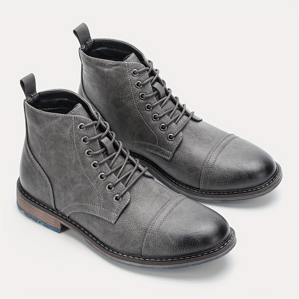 Herren Schnürstiefel Grau mit blauer Sohle, Cap-Toe-Design