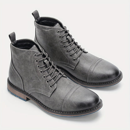 Herren Schnürstiefel Grau mit blauer Sohle, Cap-Toe-Design