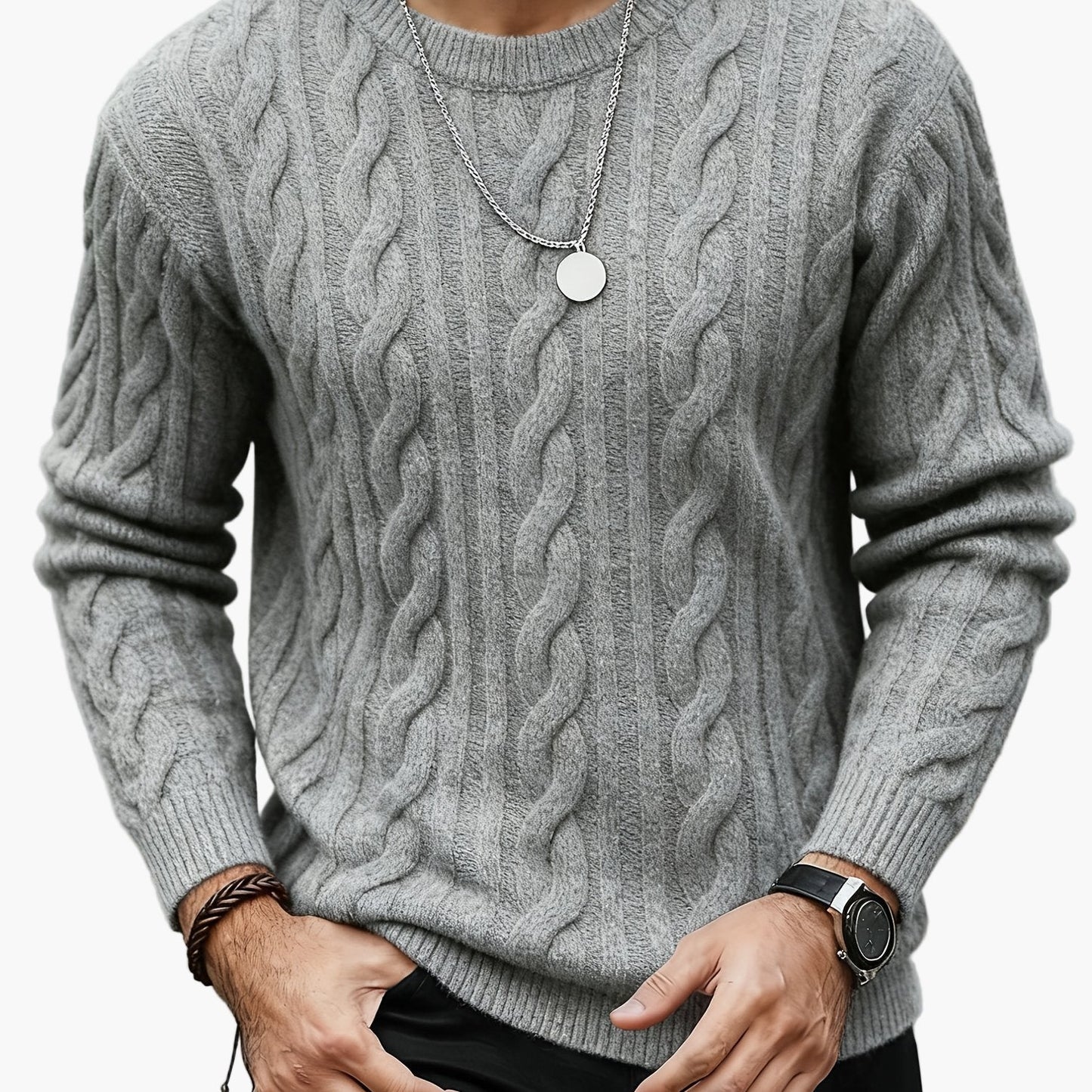 Herren Strickpullover mit Zopfmuster – Moderner Casual Style für Herbst und Winter