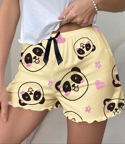 Damen Schlafshorts mit Panda-Motiv und Schleife – Süße Pyjamashorts für gemütliche Nächte