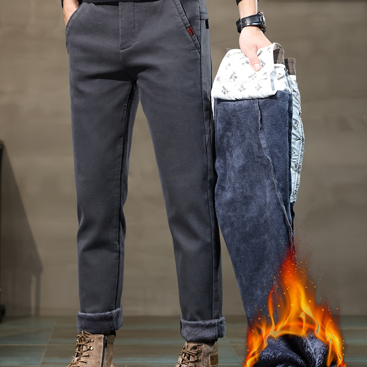 Herren gefütterte Hose Winter Warme Chinohose Cordoptik