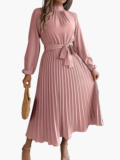 Damen Midikleid mit Faltenrock und Bindegürtel – Eleganter Alltags- und Büro-Look